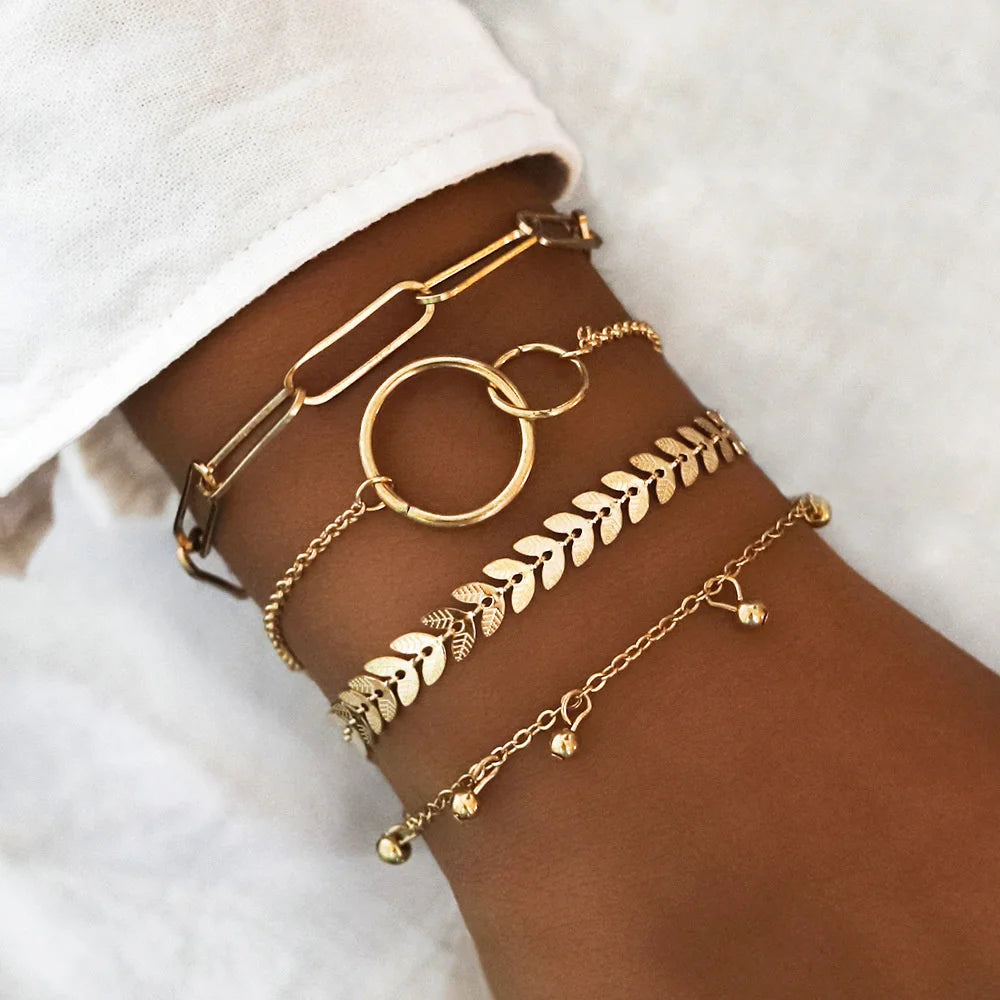 Tocona Bohemian Gold Tassel Bracelets for Women Boho Jewelry Geometric Leaves Beads Layered Hand Chain Charm Bracelet Set 9143 5