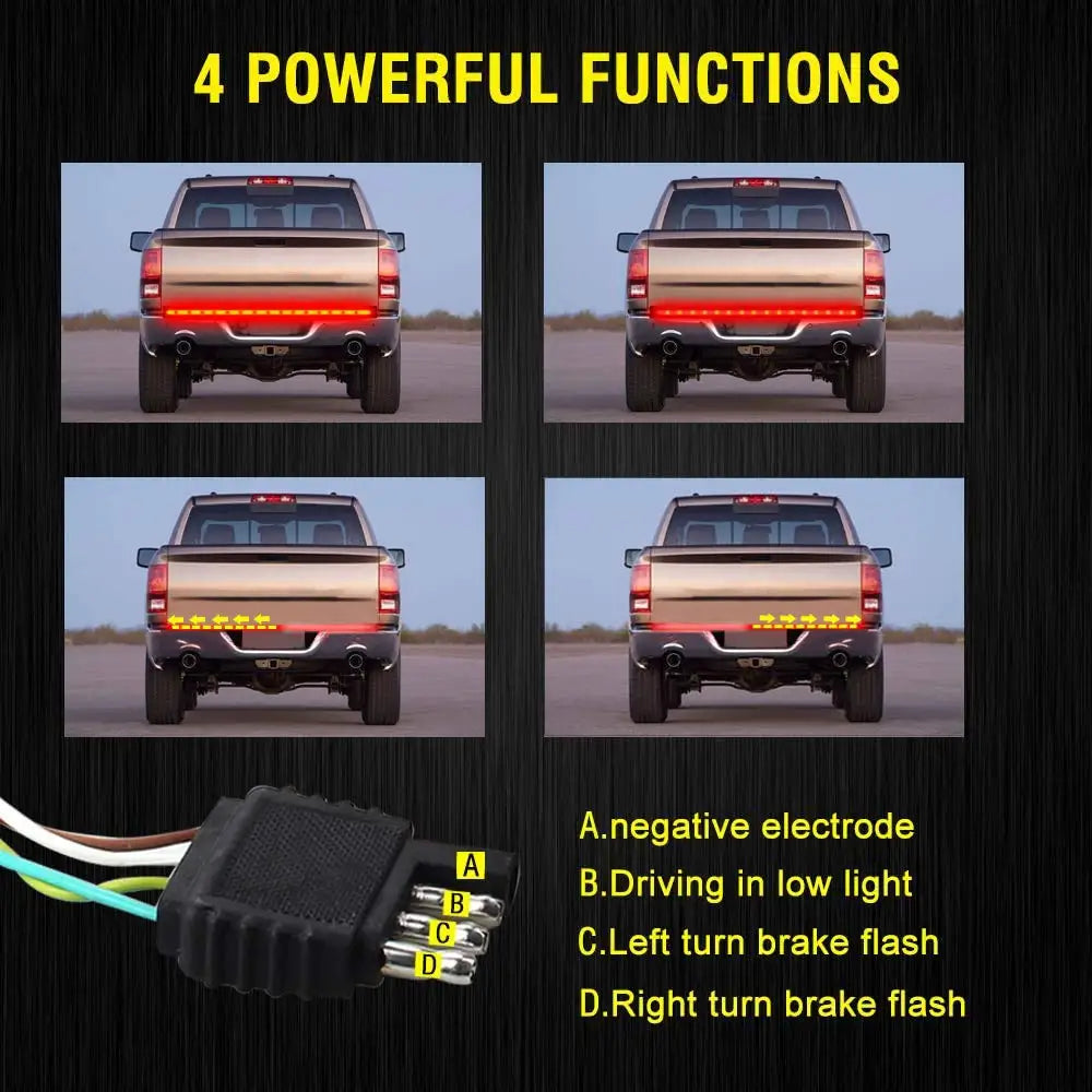 48/60 Inch Arrow LED Truck Tailgate Light 12V Red Brake Rear Taillight With Yellow Sequential Turn Signal Strobe Warning Light