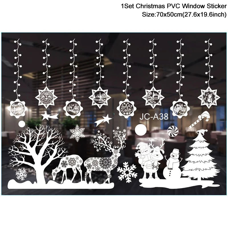 1Set Santa Claus Snowman Elk Window Stickers Snowflake Electrostatic Wall Sticker 2024 Christmas Decoration For Home New Year set26