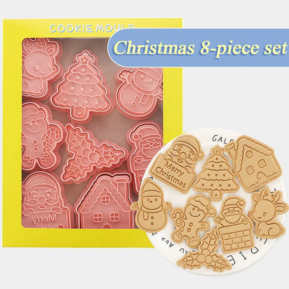 8Pcs 3D Christmas Cookie Cutters Biscuit Mold Santa Snowman Tree Elk Cookie Mould Stamp Xmas New Year Party Decor Baking Tools