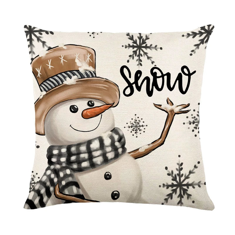 Linen Christmas Pillow Cover Snowman Elk Pillow Case 2023 Christmas Decoration for Home New Year Sofa Car Cushion Cover 45x45cm 1