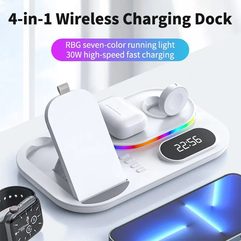 4 in 1 Wireless Charger Stand Light For iPhone 14 13 12 11 X Apple Watch Airpods Samsung Galaxy Watch Fast Charging Dock Station