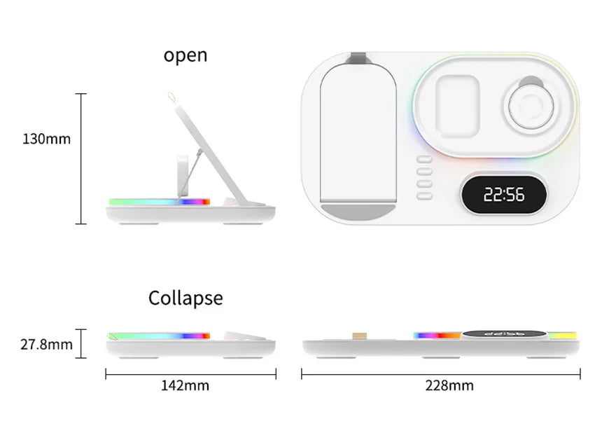 4 in 1 Wireless Charger Stand Light For iPhone 14 13 12 11 X Apple Watch Airpods Samsung Galaxy Watch Fast Charging Dock Station