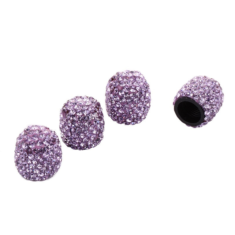 4pcs Diamond Car Tire Valve Caps Shining Dust-proof Wheel Valve Cover Vehicle Bling Crystal Valve Cap Car Styling Accessories Purple