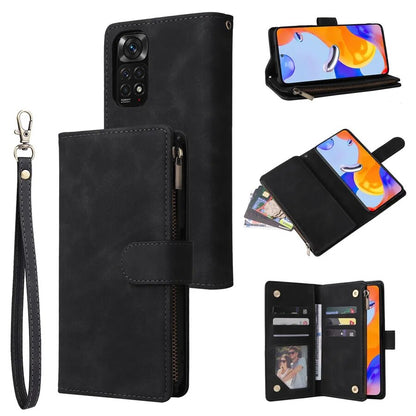 Wallet Multi-Card Zipper Flip Leather Case For Xiaomi Redmi 10C 9A 9C 9T 8 Note 12 Pro 11 Pro 10 Pro 9 Pro 8 7 Poco X5 Pro 12T Black