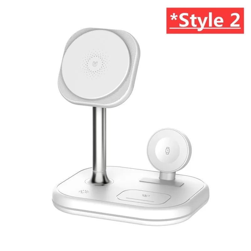 3 in 1 Magnetic Wireless Charger Stand Pad 15W Fast Charging Station Dock for iPhone 14 13 12 Pro Max Mini IWatch 8 7 6 Airpods White Style 2