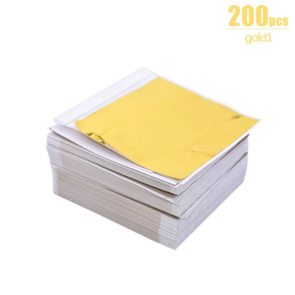 100/200 Sheets Imitation Gold Silver Foil Paper Leaf Gilding DIY Art Craft Paper Birthday Party Wedding Cake Dessert Decorations 200pcs gold1