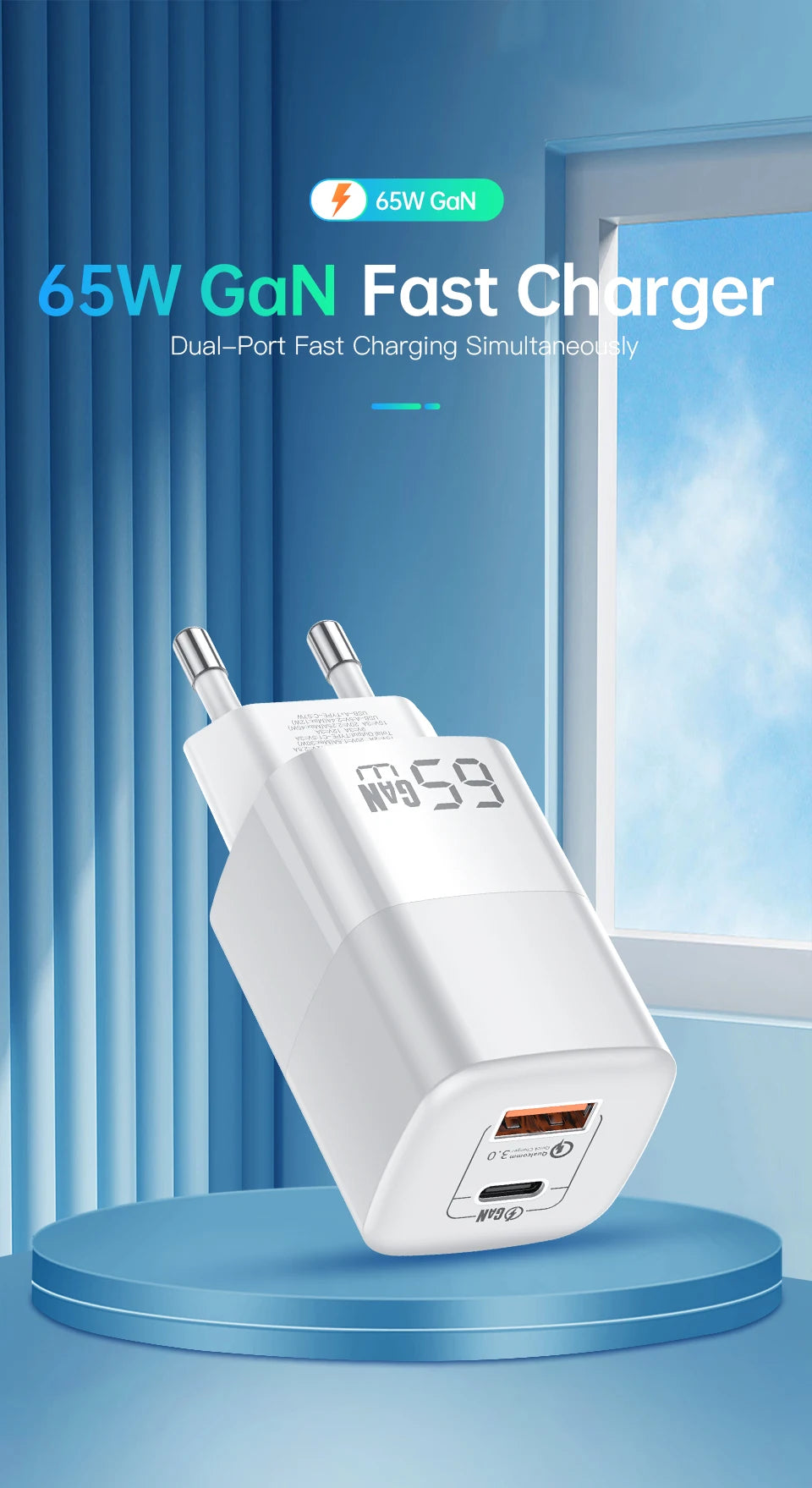 KUULAA 65W GaN Charger Quick Charge 4.0 3.0 Type C PD USB Charger for IPhone15 14 13 Pro Max Fast Charger For Laptop PD Charger