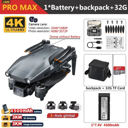 L600 PRO MAX Drone 4K Three-Axis PTZ HD Dual Camera Laser Obstacle Avoidance Brushless Motor GPS 5G WIFI RC FPV Quadcopter Toys L600 PRO MAX 4K 1B CHINA