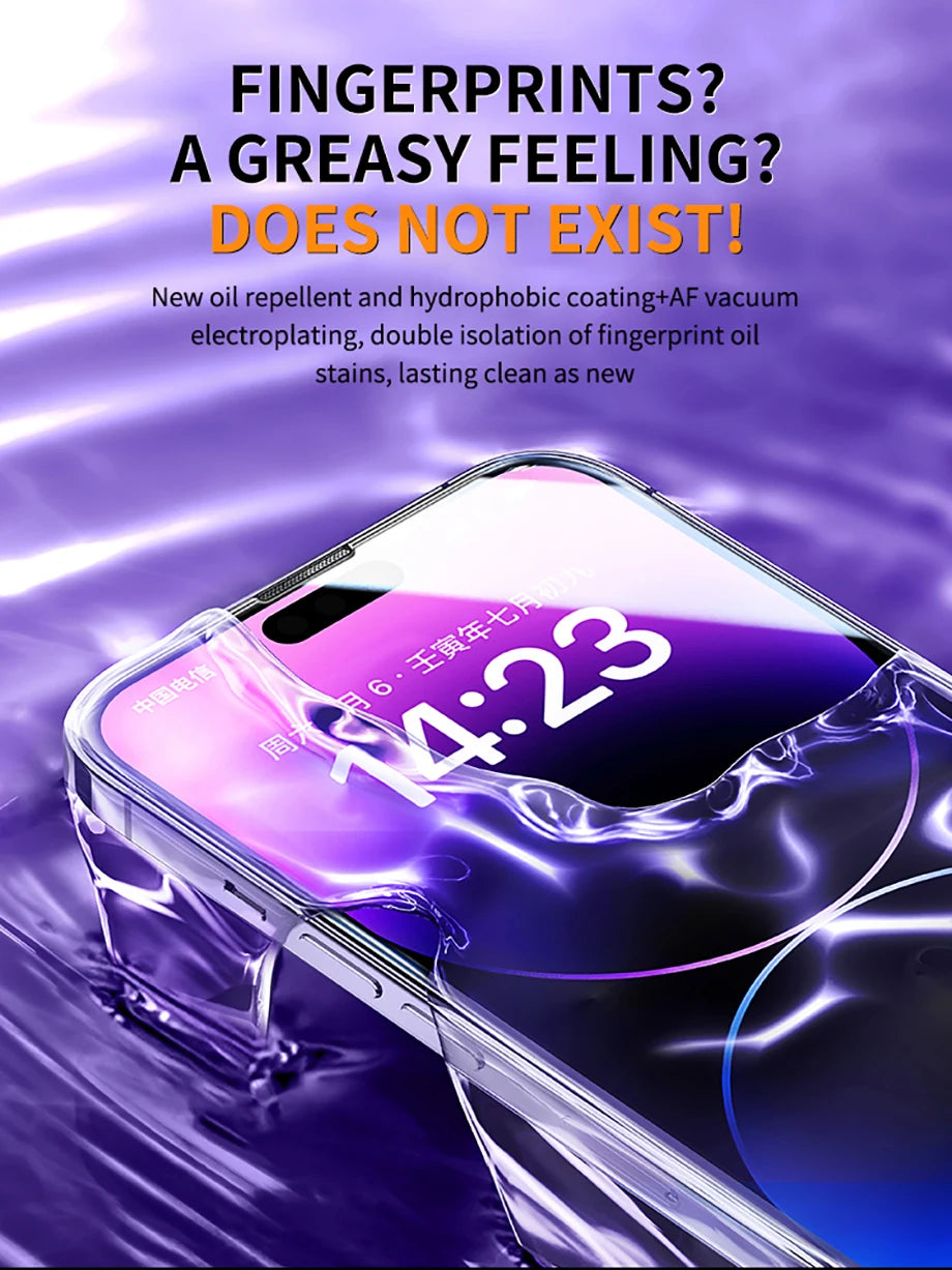 New 8K Oleophobic Coating Dust free Installation Screen Protector For iPhone 13 11 12 14 Pro Max Mini XS MAX X 15 Anti Spy Glass