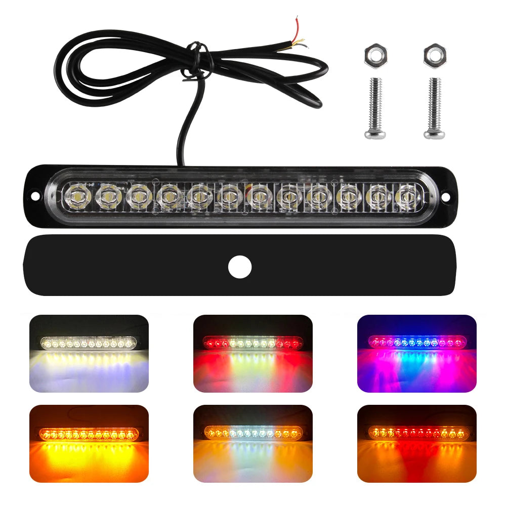 12 LED Strobe Warning Light White Red Blue Led Side light Tail Lamp 18 Flashing Modes for Car Truck Light Police Lights 12V 24V