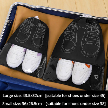 5pcs/set Shoe Storage Bag With Thickened Non-woven Fabric Strap Mouth Large Capacity Travel Waterproof Shoe Bag Moistureproof Black 5pcs