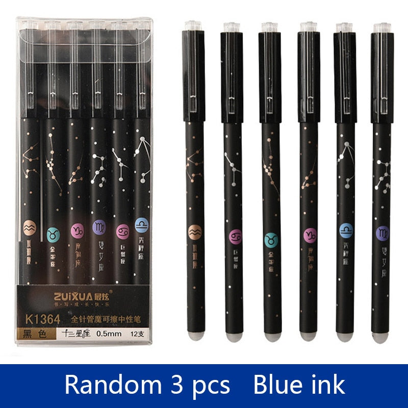 3Pcs/Set Constellation Erasable Gel Pens for School Office Writing Tools Kawaii Neutral Pen Stationery Gift 0.5mm Black Blue Ink A-Random 3PCS blue