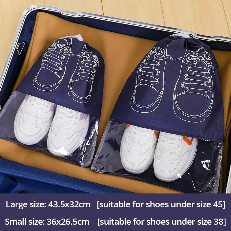 5pcs/set Shoe Storage Bag With Thickened Non-woven Fabric Strap Mouth Large Capacity Travel Waterproof Shoe Bag Moistureproof Dark blue 5pcs