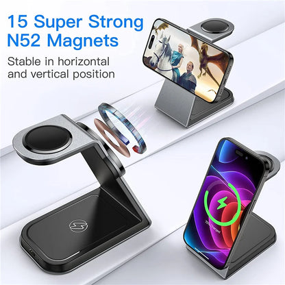 3 In 1 Magnetic Wireless Charger Stand Transparent For iPhone 12 13 14 Pro Max Apple Watch Airpods Fast Charging Dock Station