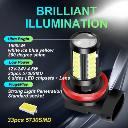 2Pcs H11 H8 9006 HB4 9005 HB3 PSX24W H16 PSX26W P13W 5730 LED Auto Lamp Car Anti Fog Light Bulb 6000K Yellow Not for Headlights