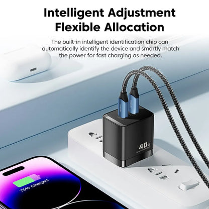 Toocki GaN USB Charger 40W PD USB Type C Charger For Xiaomi 12 iPhone 13 14 Pro Realme QC3.0 Type C Fast Charging