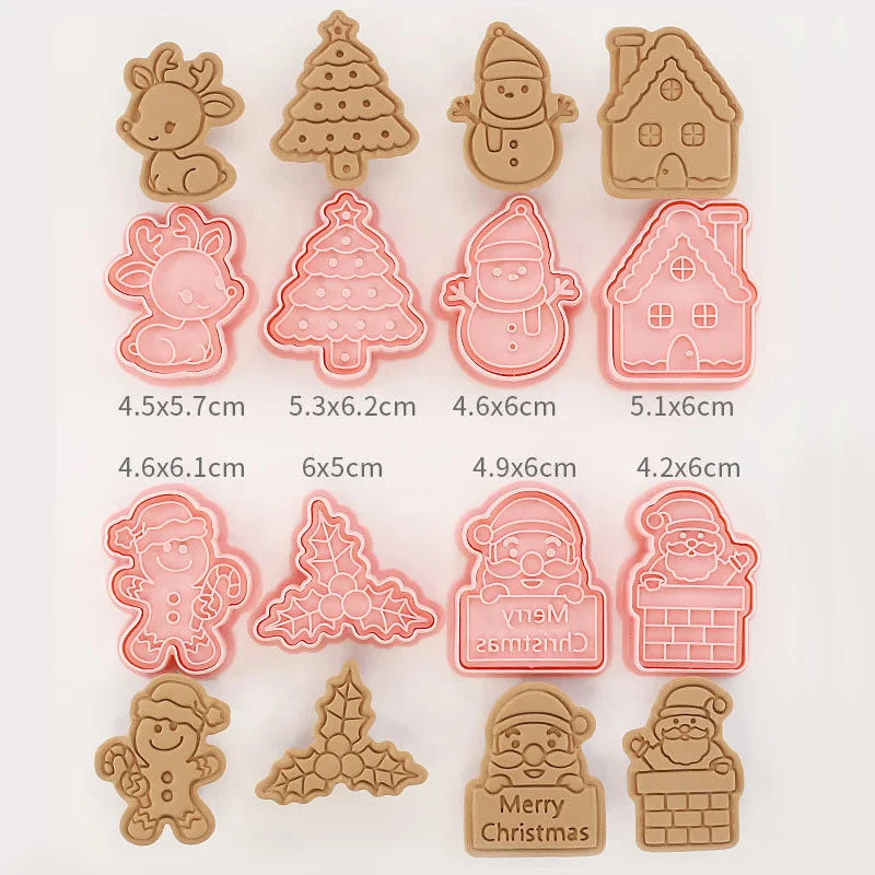 8Pcs 3D Christmas Cookie Cutters Biscuit Mold Santa Snowman Tree Elk Cookie Mould Stamp Xmas New Year Party Decor Baking Tools