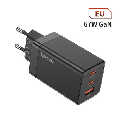 Toocki 67W GaN USB C Charger Quick Charge 65W QC4.0 PD 3.0 45W USB C Type C Fast USB Charger For iPhone 15 14 13 12 Pro MacBook EU Black 67W