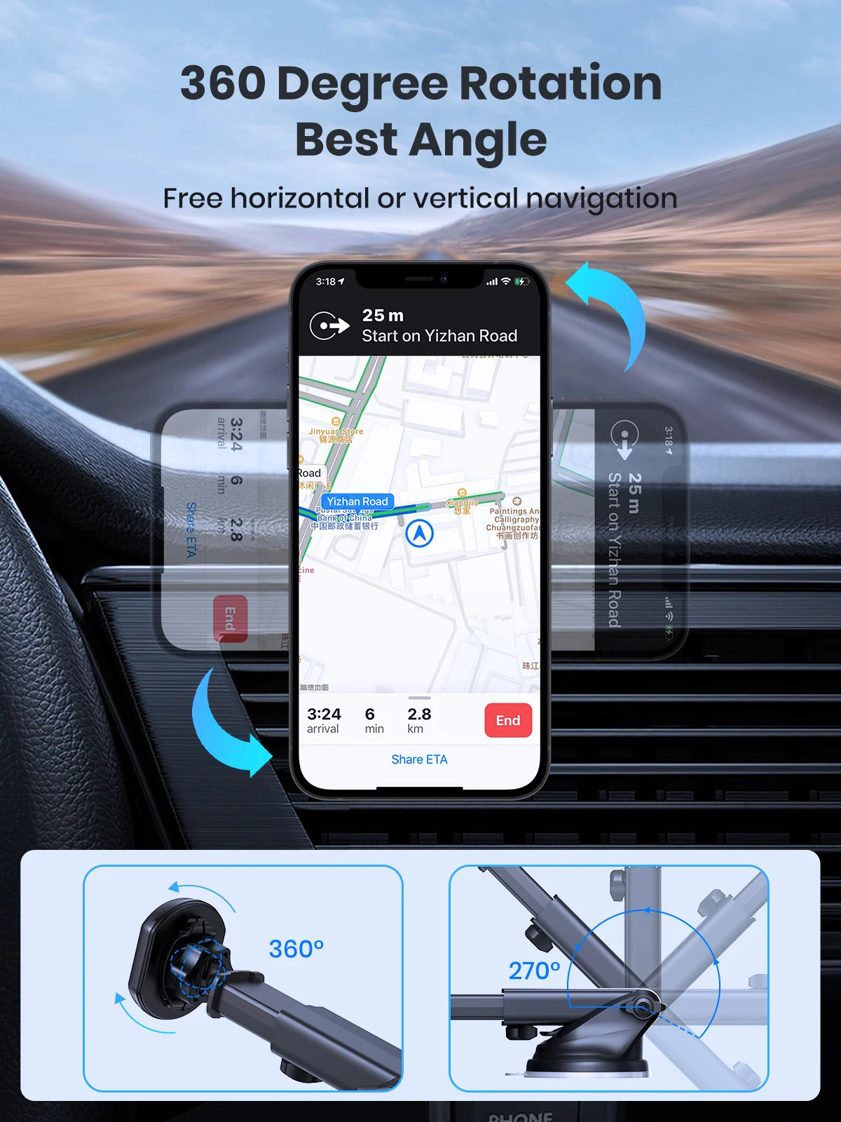 TOPK Car Phone Holder Magnetic Phone Car Mount for Car Air Vent Windshield and Dashboard with Strongest Magnet for Cellphones