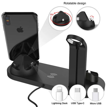 5 In 1 Wireless Charger Stand Pad For iPhone 15 14 13 12 11 X Apple Watch Airpods Desk Phone Chargers Fast Charging Dock Station