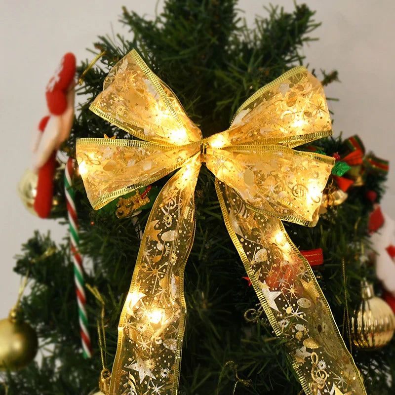 Christmas Ribbon Bow LED Fairy Light String Merry Christmas Decorations For Home Xmas Tree Ornament Navidad Gift New Year 2023