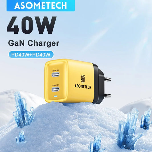 ASOMETECH 40W GaN Charger Dual USB Type C Fast Charger QC4.0 PPS PD Portable Phone Charger For iPhone 14 Samsung S23 iPad Tablet