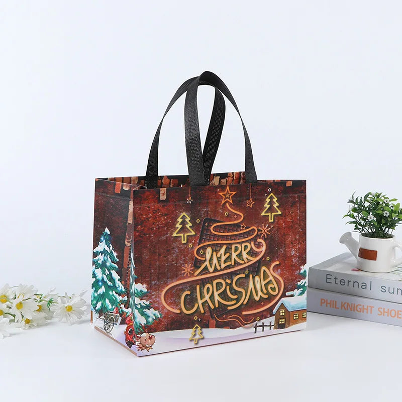 Merry Christmas Gift Bags Non-woven Santa Claus Snowman Handbag Xmas Holiday Party Supplies 2024 New Year Candy Gift Packaging