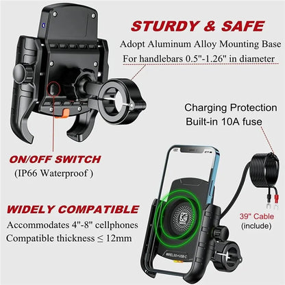 Motorcycle Phone Holder Wireless Charger Moto Motorbike Mirror Mobile Stand Support USB Fast Charging Cellphone Handlebar Mount
