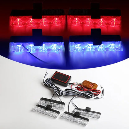 1set Grill Car LED Light Strobe Red Blue Emergency Remote Wireless Control Flash Signal Fireman Beacon Warning Lamp Red and Blue