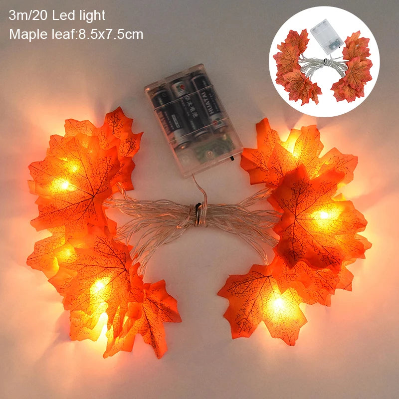 3M 20LED Maple Leaf Light String Fake Autumn Leaves LED Fairy Garland for Christmas Thanksgiving Halloween Party Home Decoration A