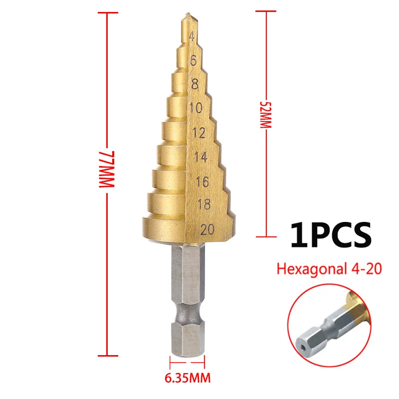 3-12mm 4-12mm 4-20mm HSS Straight Groove Step Drill Bit Set Titanium Coated Wood Metal Hole Cutter Core Drill Bit Set 4-20 Hexagon Shank