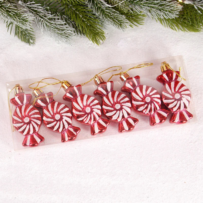 6pcs Christmas Lollipop Candy Cane Pendant Xmas Tree Hanging Ball Ornaments Christmas Decorations for Home 2024 New Year Gift