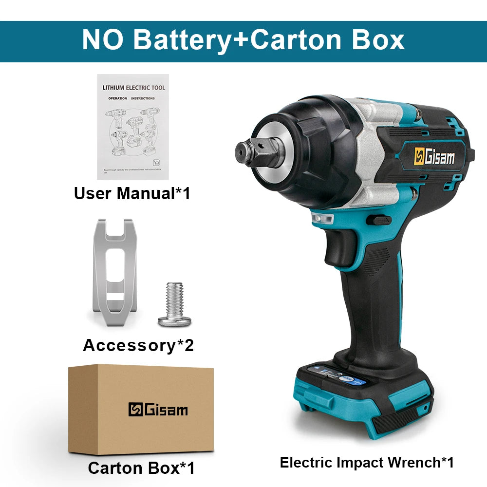 Cordless Impact Wrench High Torque Brushless Electric Wrench 1/2Inch Rechargeable Car Repair for Makita 18V Battery Power Tools No Battery Set CHINA