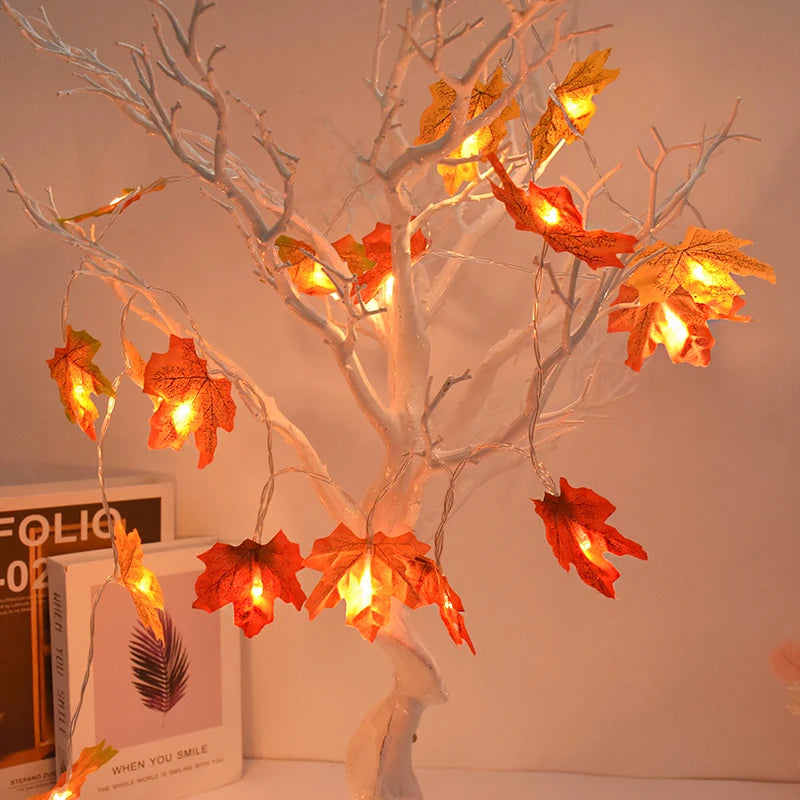 3M 20LED Maple Leaf Light String Fake Autumn Leaves LED Fairy Garland for Christmas Thanksgiving Halloween Party Home Decoration