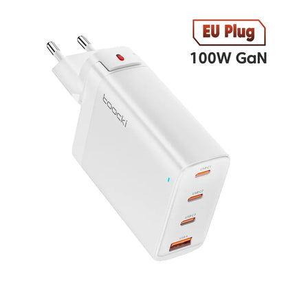 Toocki USB C 100W GaN Charger PD Quick Charger 65W Fast Charging Charger For iPhone 15 14 13 12 11 Pro Max QC3.0 Type C Adapter EU White 100W