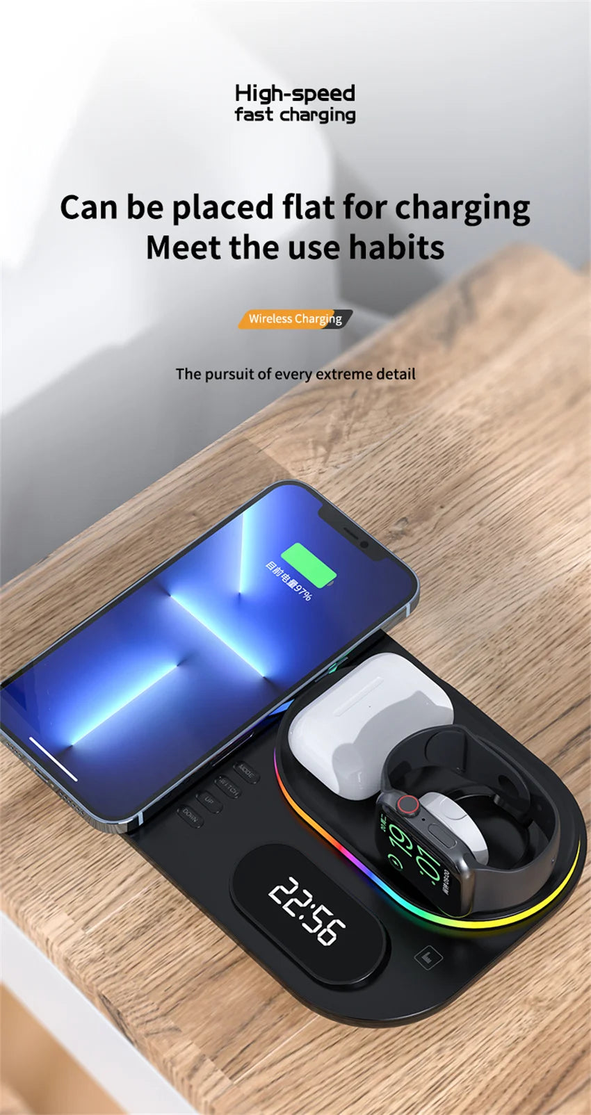 4 in 1 Wireless Charger Stand Light For iPhone 14 13 12 11 X Apple Watch Airpods Samsung Galaxy Watch Fast Charging Dock Station