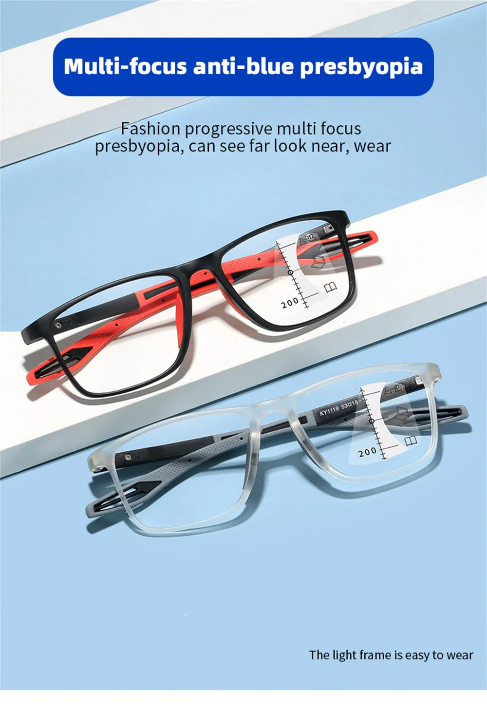 Multifocal Progressive Reading Glasses TR90 Frame Men Women Anti-blue Light Sports Eyeglasses Ultralight Bifocal Presbyopia