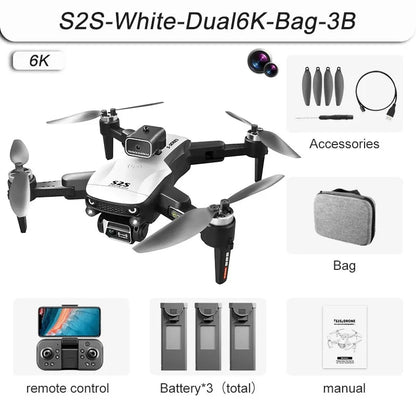 NEW S2S Mini Drone 4k Profesional 8K HD Camera Obstacle Avoidance Aerial Photography Brushless Motor Foldable Quadcopter Kid Toy Dual6K-Bag-3B CHINA