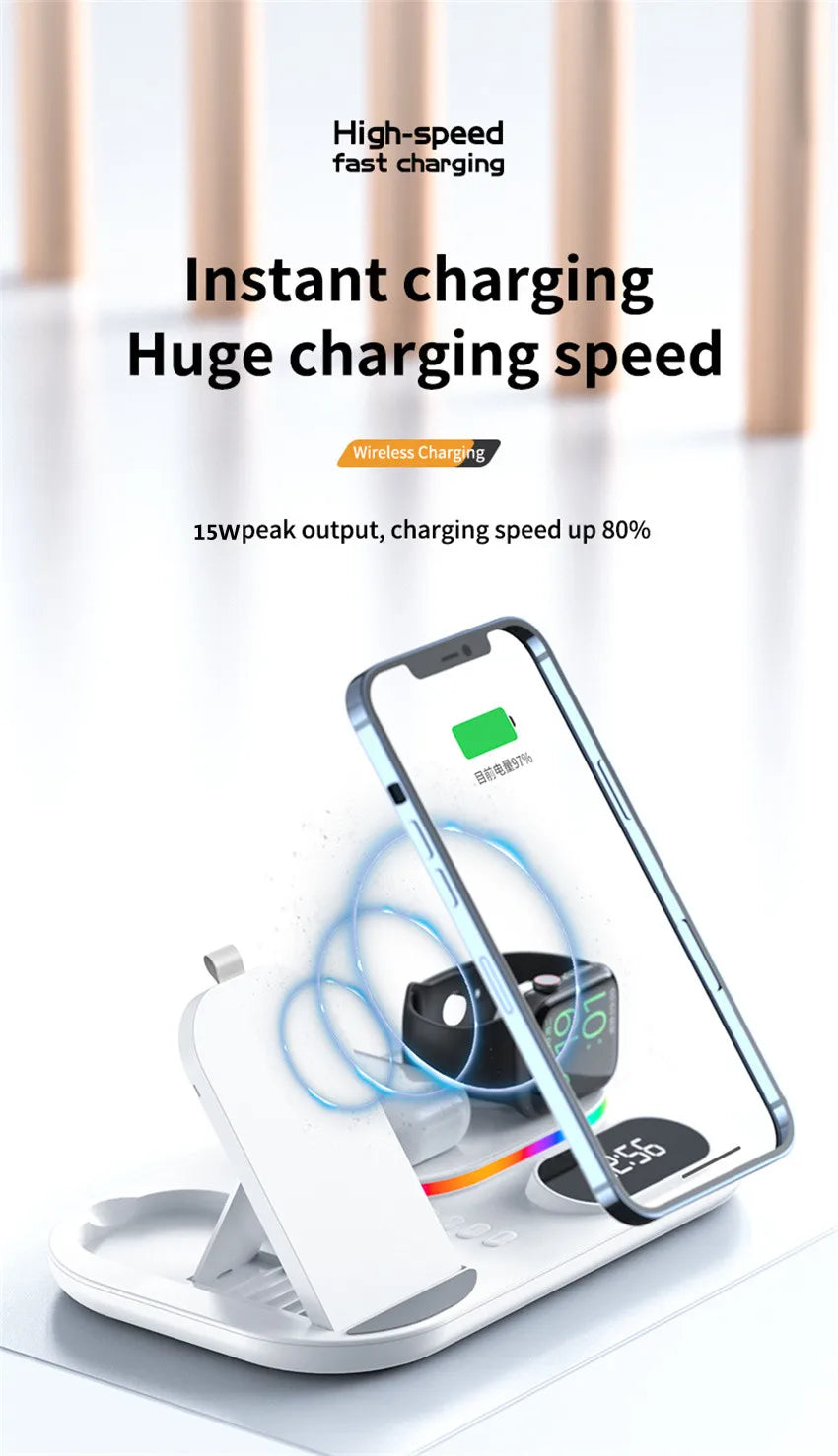 4 in 1 Wireless Charger Stand Light For iPhone 14 13 12 11 X Apple Watch Airpods Samsung Galaxy Watch Fast Charging Dock Station