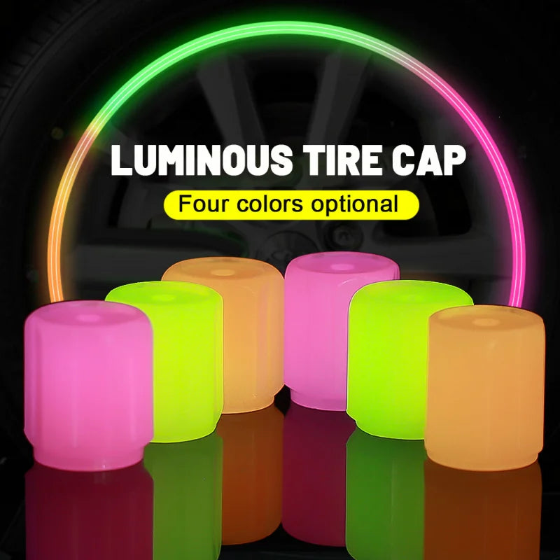 8pcs Car Luminous Tire Valve Caps Fluorescent Night Glowing Motorcycle Bicycle Bike Wheel Tyre Hub Valve Stem Caps Decor 1/ 4pcs