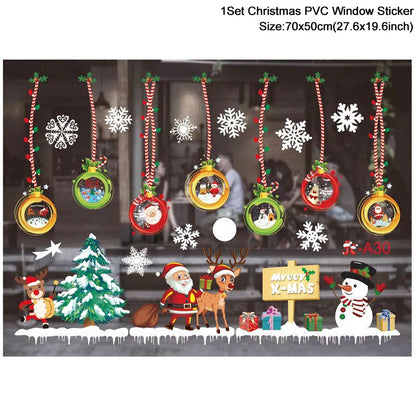 1Set Santa Claus Snowman Elk Window Stickers Snowflake Electrostatic Wall Sticker 2024 Christmas Decoration For Home New Year set15