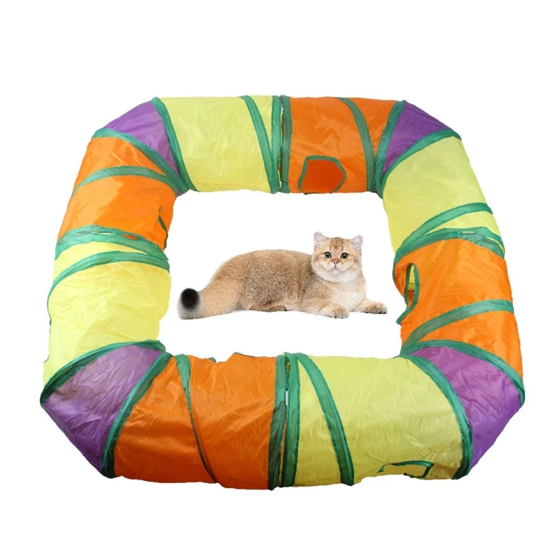 Collapsible Cats Tunnel Cats Toy Playing Tunnels Durable Polyester Hideaway Rainbow-Color L-Shape Tube for Small Animal Default Title