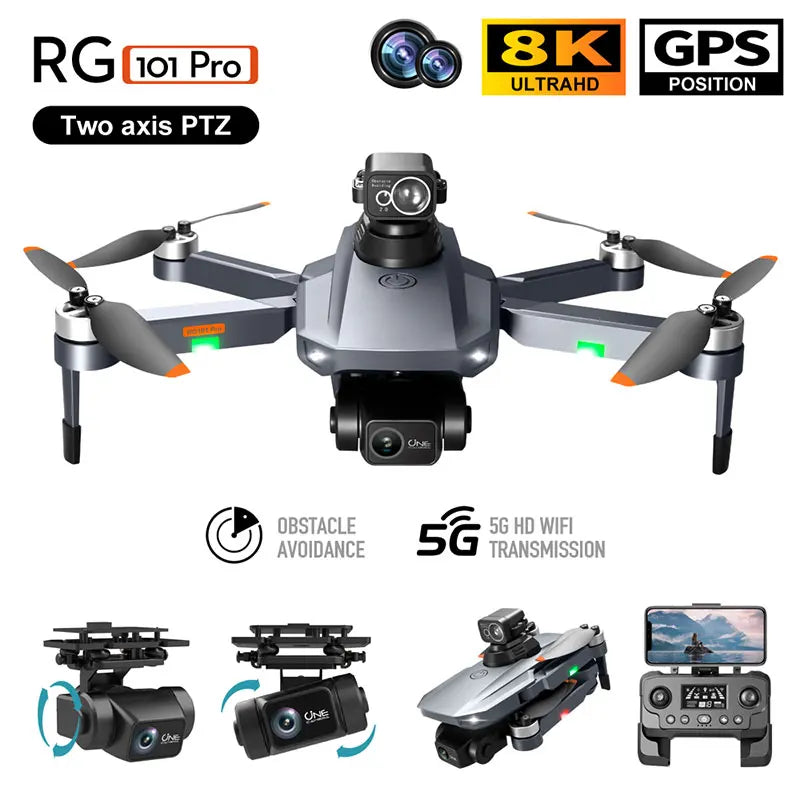 RG101 Pro GPS Drone 4K With 2-axis Gimbal HD Dual Camera 5G WIFI 360° Obstacle Avoidance Brushless Foldable Quadcopter Dron