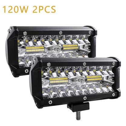 2PCS Car LED Light Bar Offroad 4x4 Spotlights Fog Lamp 12V Diode Headlight Truck Farm Tractor Boat SUV ATV Light Bar/work Light 120w 2PCS