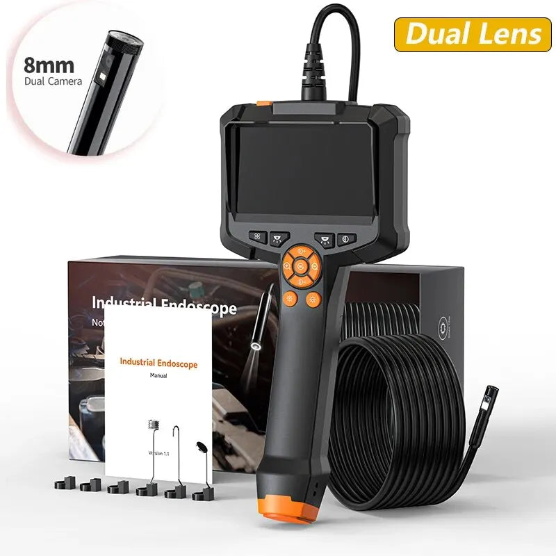 Industrial Endoscope Camera 4.3inch IPS Screen IP67 Waterproof HD1080P 8mm Lens Pipe Sewer Inspection Camera Borescope For Car 4.3inch Dual Lens