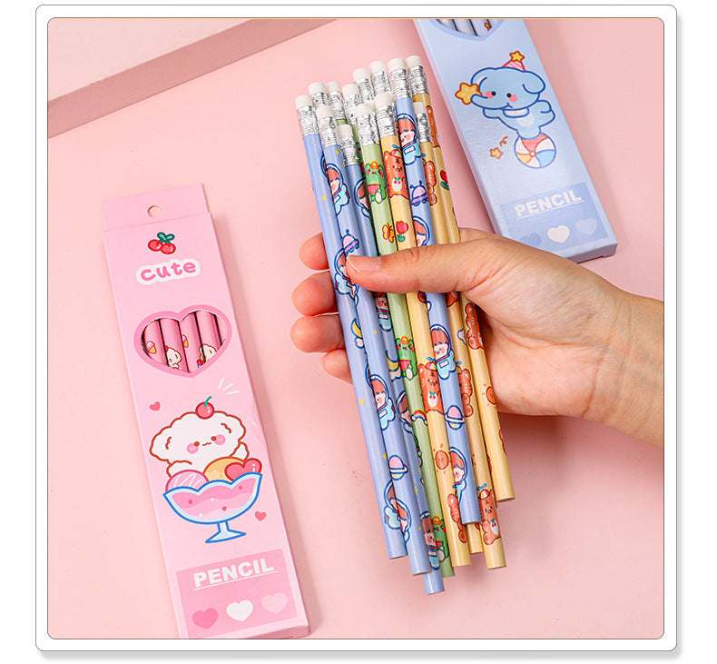 6 Pcs/Set Sweetheart Cute Pencil Children HB Painting Sketch Pen Primary School Students Writing Exam Stationery Supplies Gifts