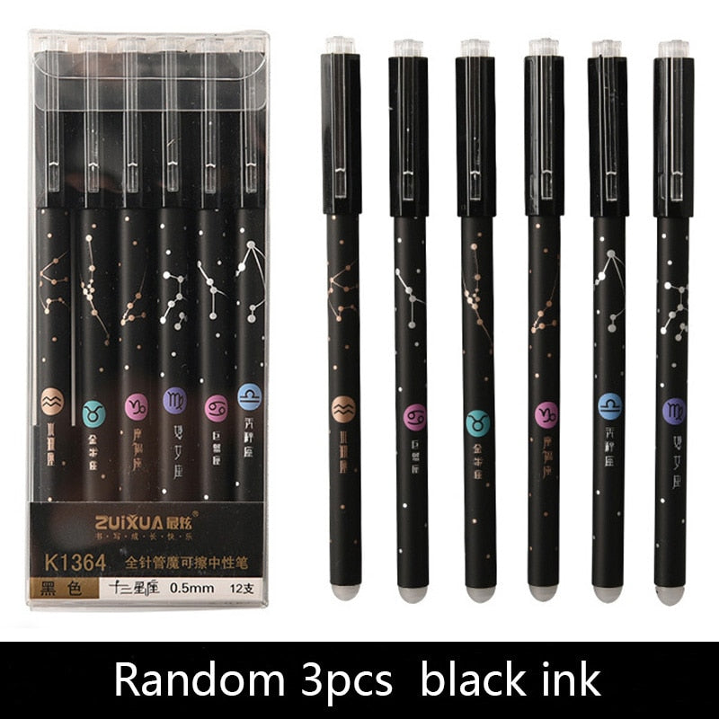 3Pcs/Set Constellation Erasable Gel Pens for School Office Writing Tools Kawaii Neutral Pen Stationery Gift 0.5mm Black Blue Ink A-Random 3PCS black