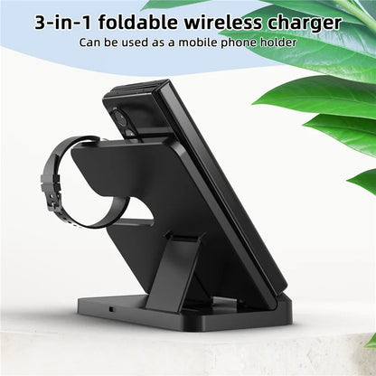 3 In 1 Wireless Charger Stand Pad For iPhone 15 14 13 Samsung S22 S21 Galaxy Watch 5 4 3 Active Buds Fast Charging Dock Station