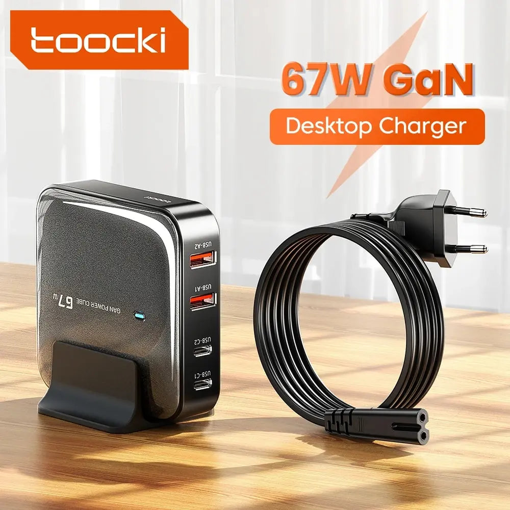 Toocki Charger Charging Station Multi Port 67W GaN USB Charger Desktop Type C PD QC Quick Charge For iPhone MacBook Pro Xiaomi